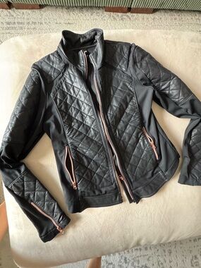 Victoria's Secret Black Quilted Jacket with Rose Gold Zippers